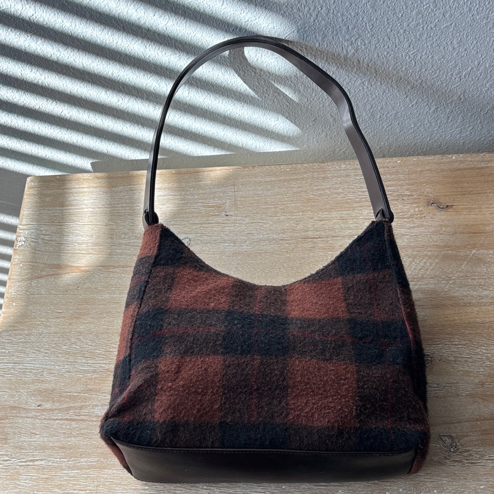 Vintage Plaid Wool Shoulder Bag - Brown and Black - Picture 2 of 16